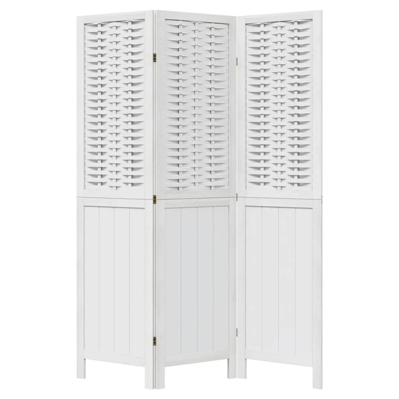 Room Divider 3 Panels White Solid Wood Paulownia