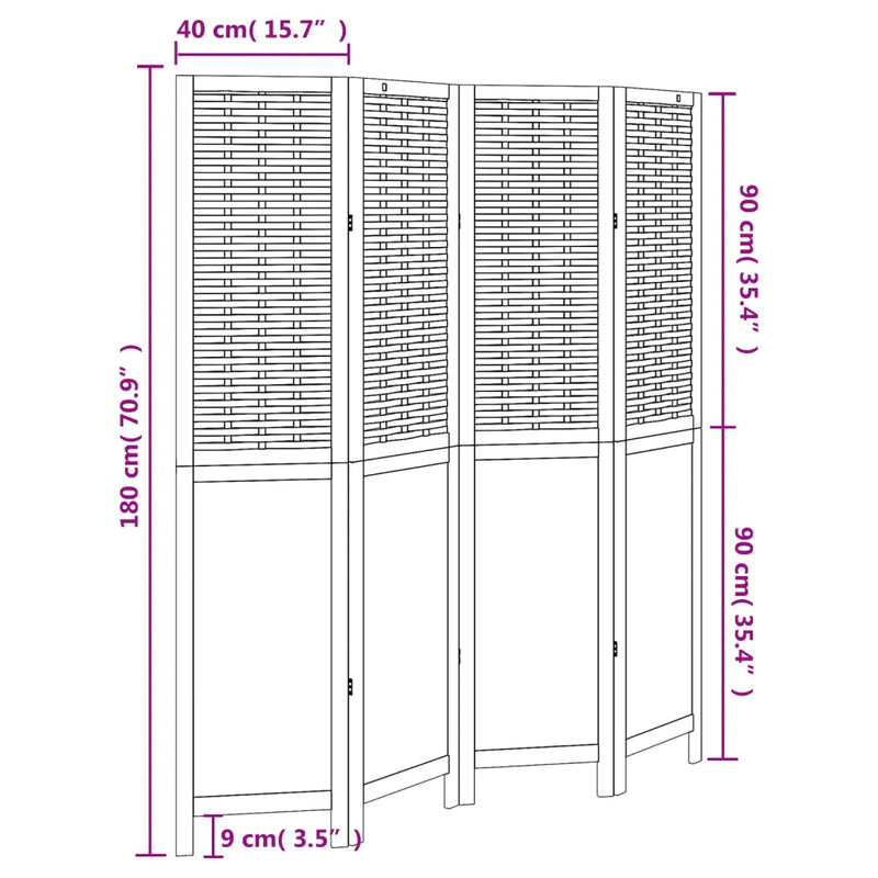 Room Divider 4 Panels White Solid Wood Paulownia