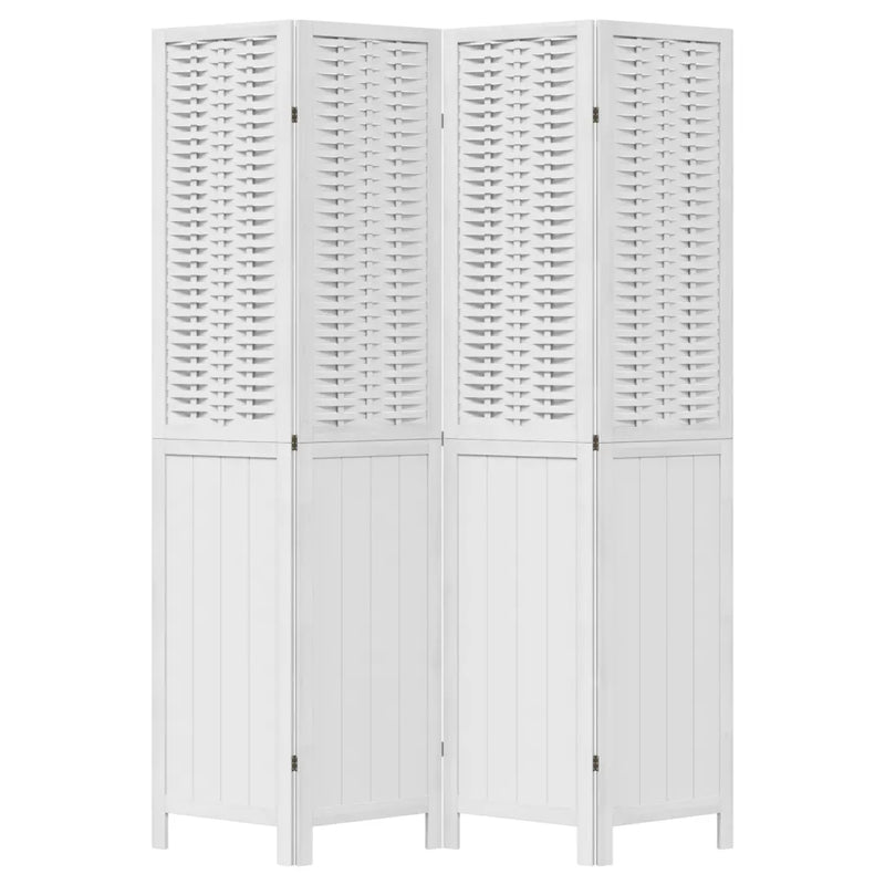 Room Divider 4 Panels White Solid Wood Paulownia