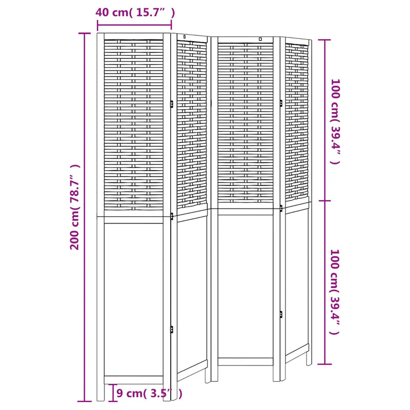 Room Divider 4 Panels White Solid Wood Paulownia