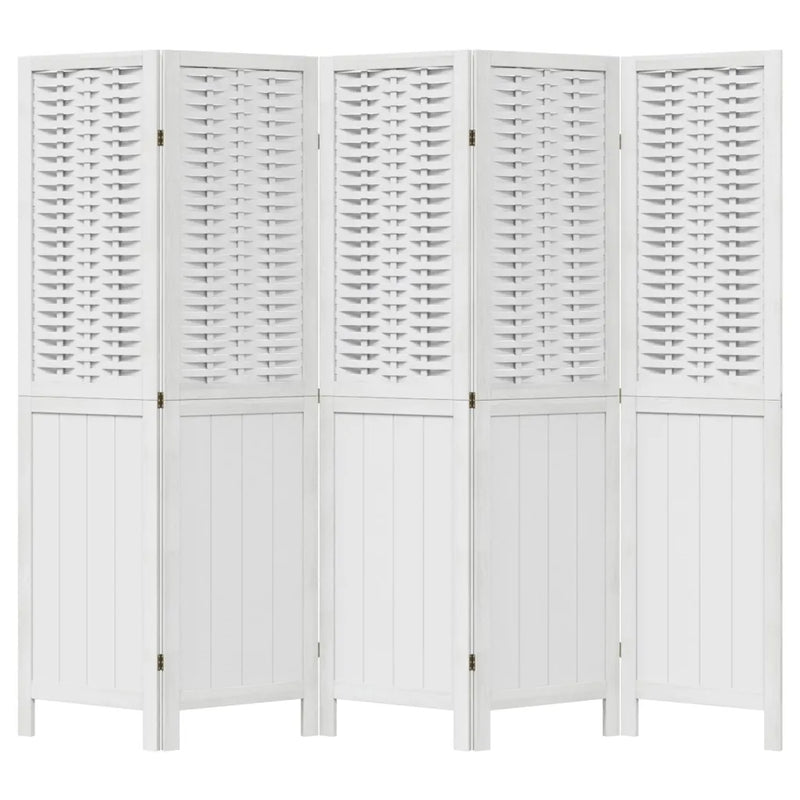 Room Divider 5 Panels White Solid Wood Paulownia