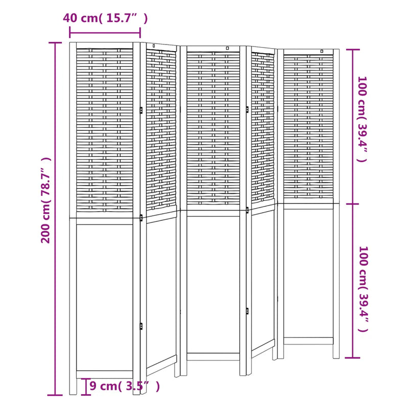 Room Divider 5 Panels White Solid Wood Paulownia