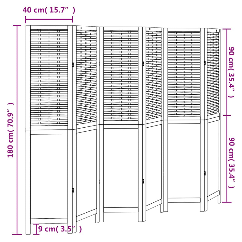 vidaXL Room Divider 6 Panels White Solid Wood Paulownia