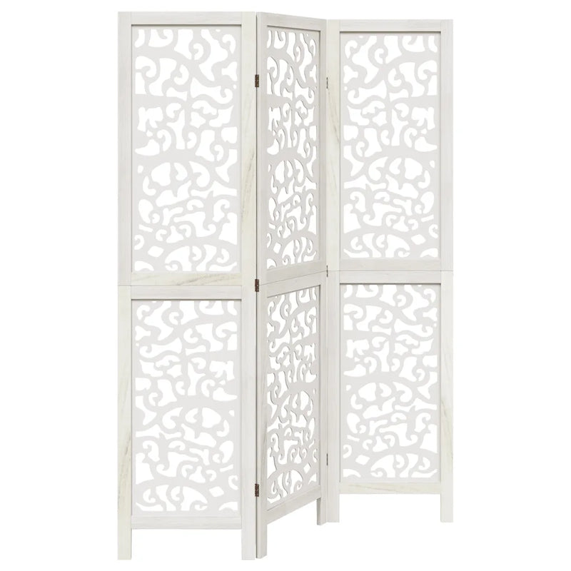 Room Divider 3 Panels White Solid Wood Paulownia