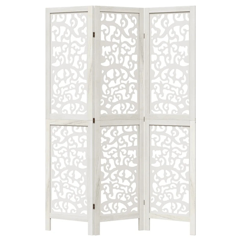 Room Divider 3 Panels White Solid Wood Paulownia