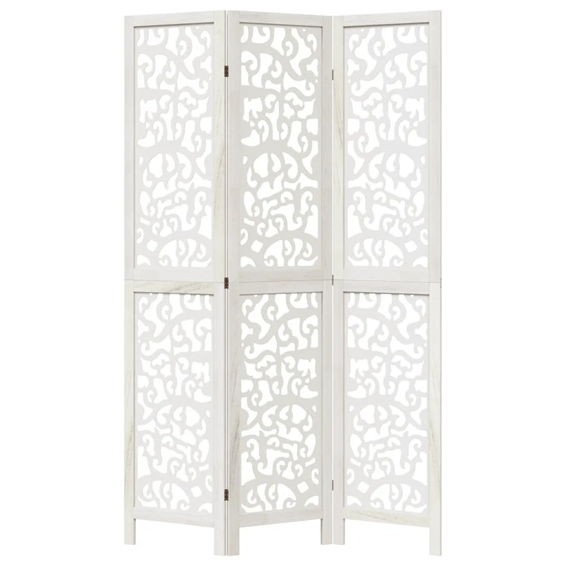 Room Divider 3 Panels White Solid Wood Paulownia