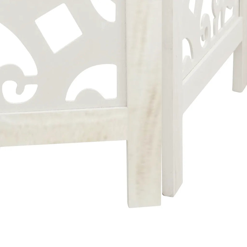 Room Divider 3 Panels White Solid Wood Paulownia