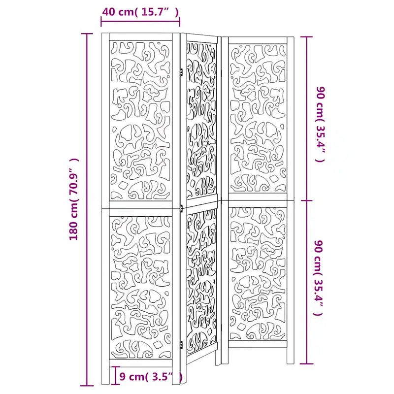 Room Divider 3 Panels White Solid Wood Paulownia