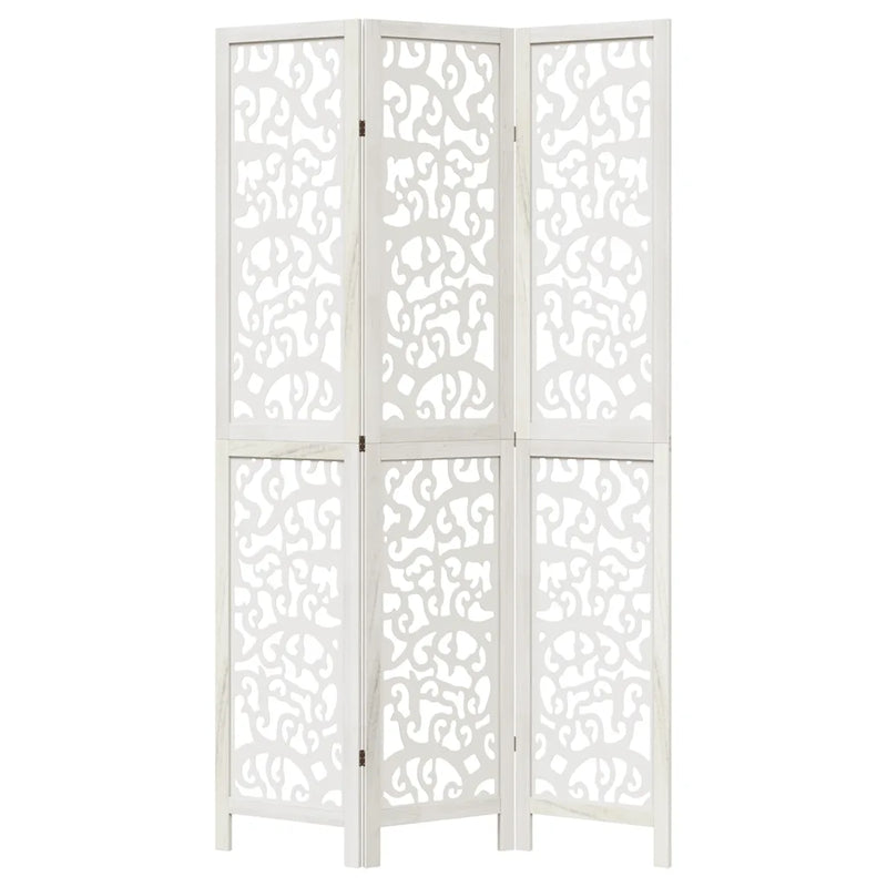Room Divider 3 Panels White Solid Wood Paulownia