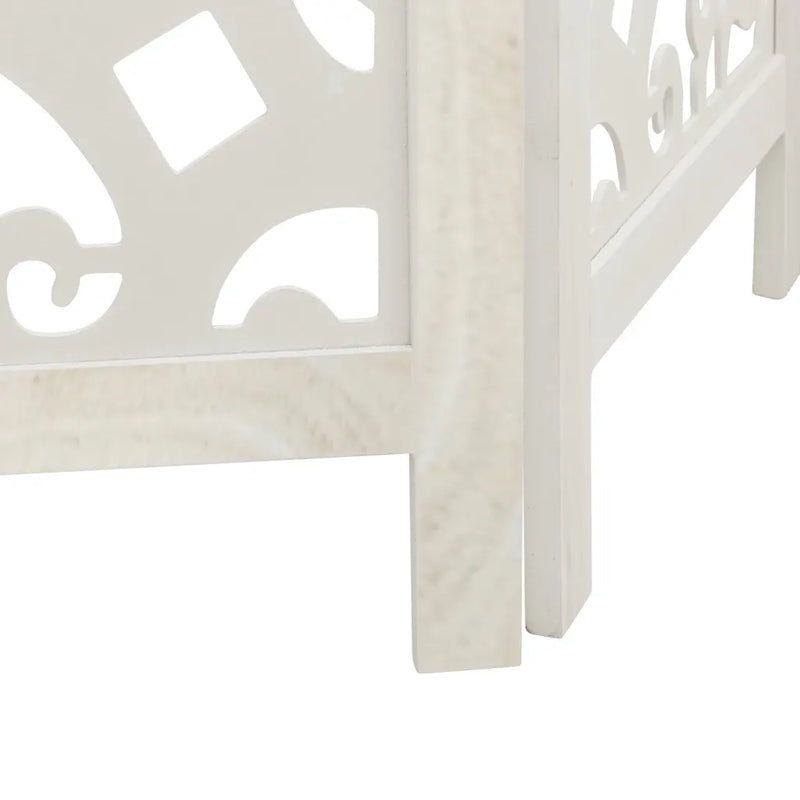 Room Divider 3 Panels White Solid Wood Paulownia