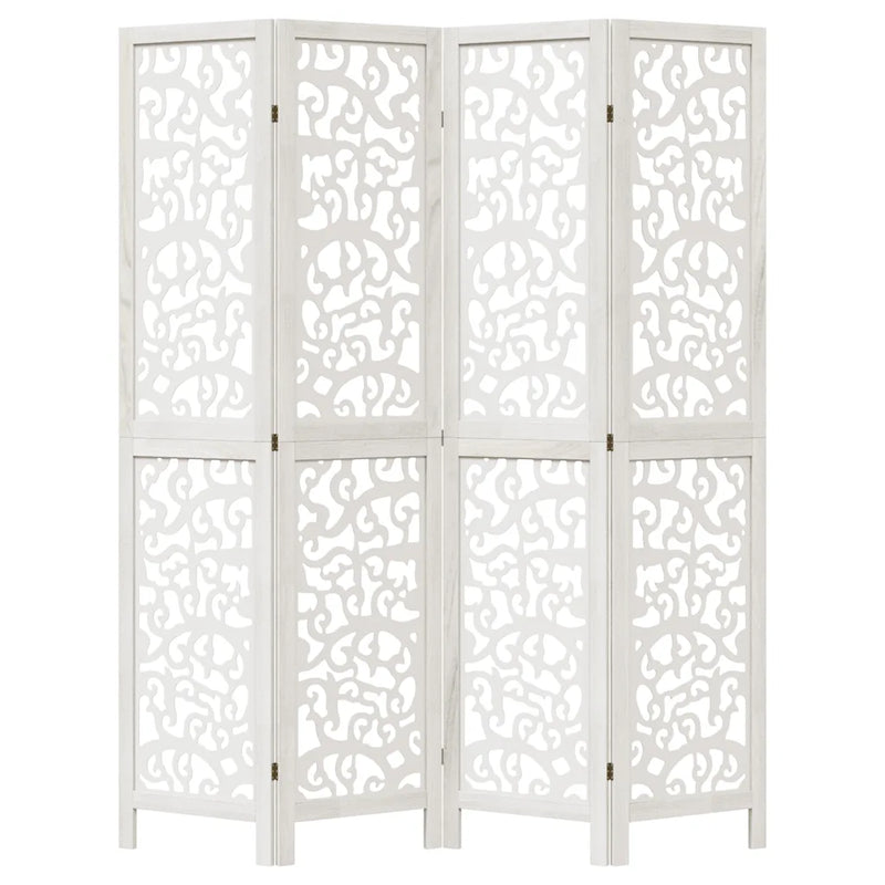 Room Divider 4 Panels White Solid Wood Paulownia