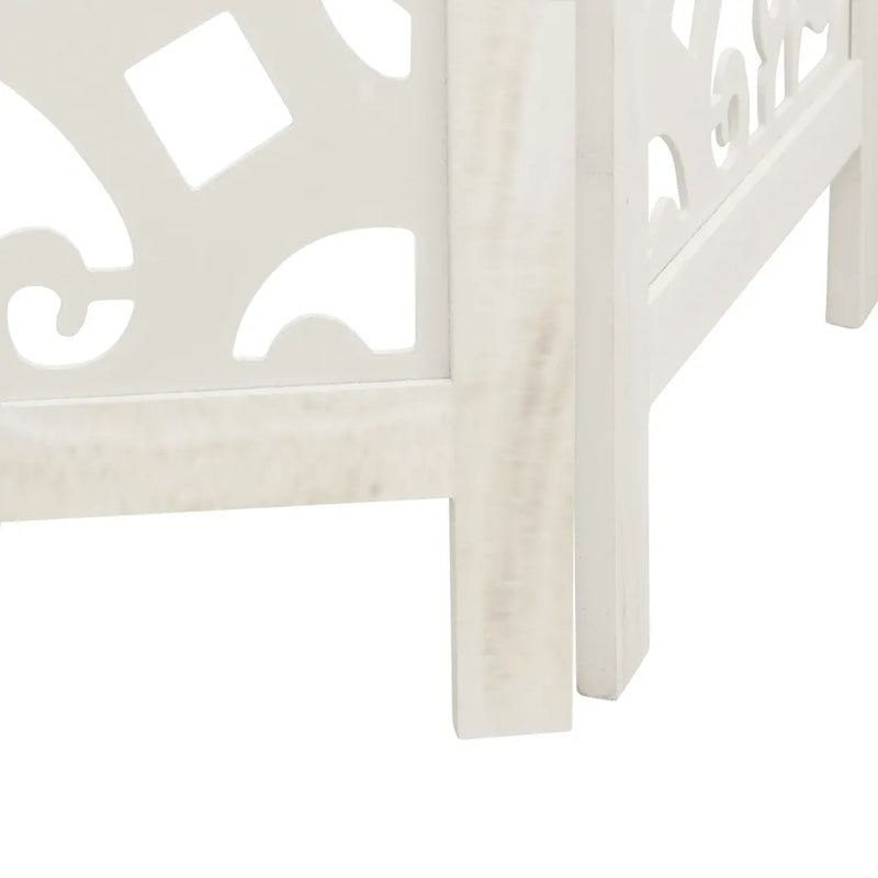 Room Divider 4 Panels White Solid Wood Paulownia