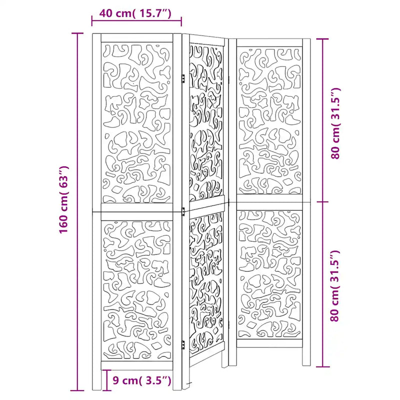 Room Divider 3 Panels Black Solid Wood Paulownia
