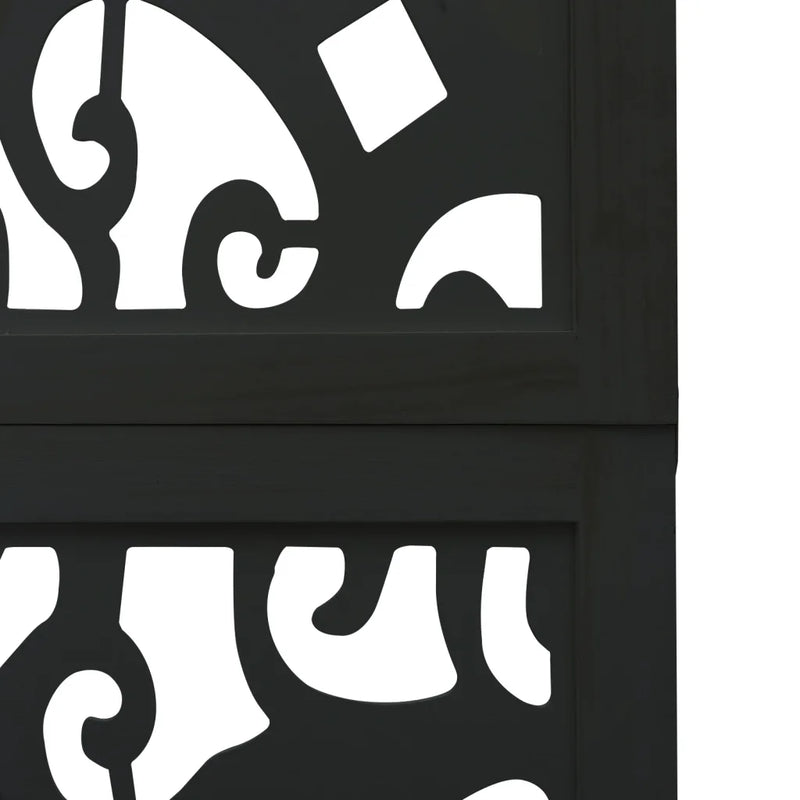 Room Divider 3 Panels Black Solid Wood Paulownia