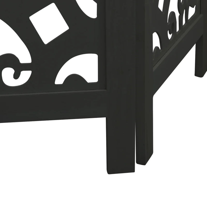 Room Divider 3 Panels Black Solid Wood Paulownia