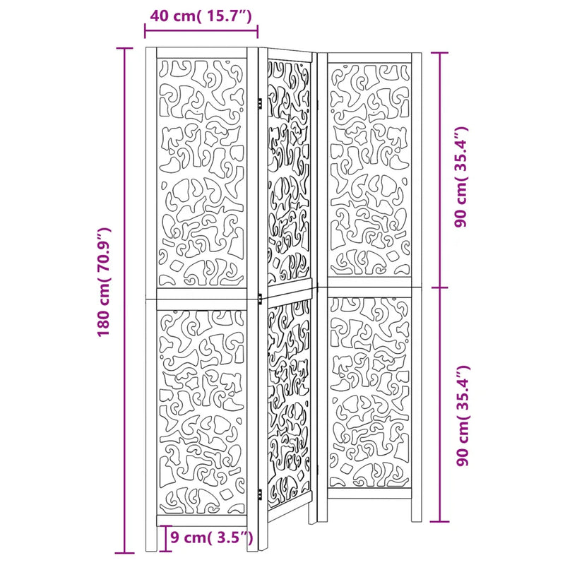 Room Divider 3 Panels Black Solid Wood Paulownia