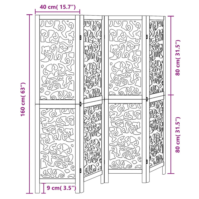 Room Divider 4 Panels Black Solid Wood Paulownia