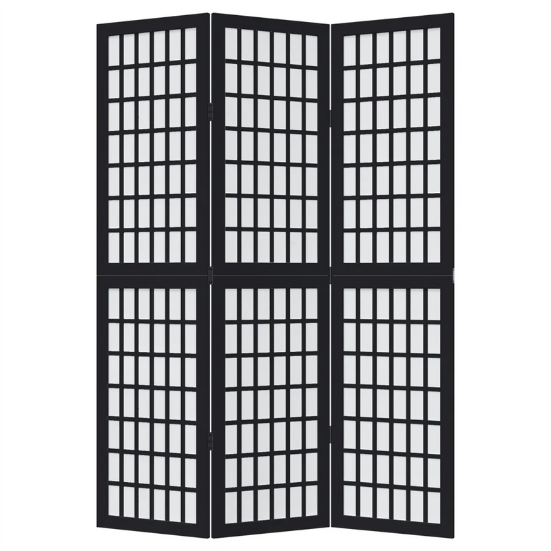 Room Divider 3 Panels Black Solid Wood Paulownia