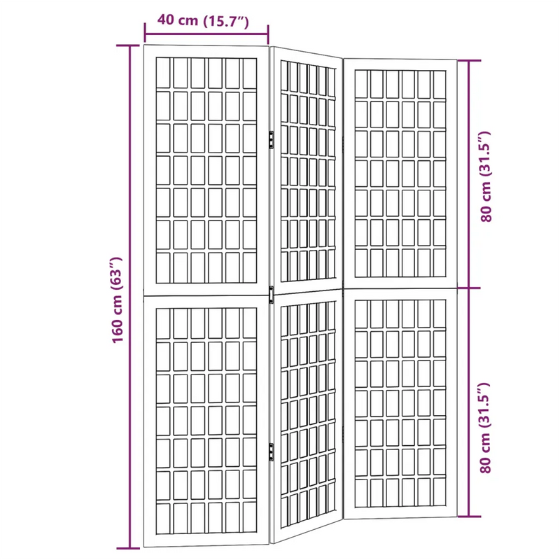 Room Divider 3 Panels Black Solid Wood Paulownia