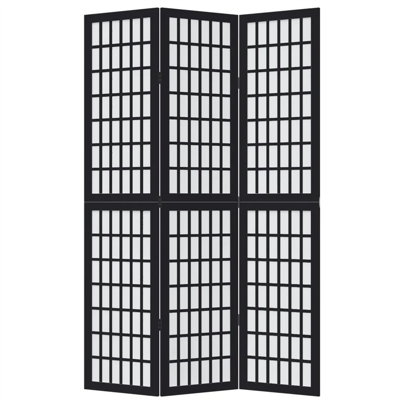 Room Divider 3 Panels Black Solid Wood Paulownia