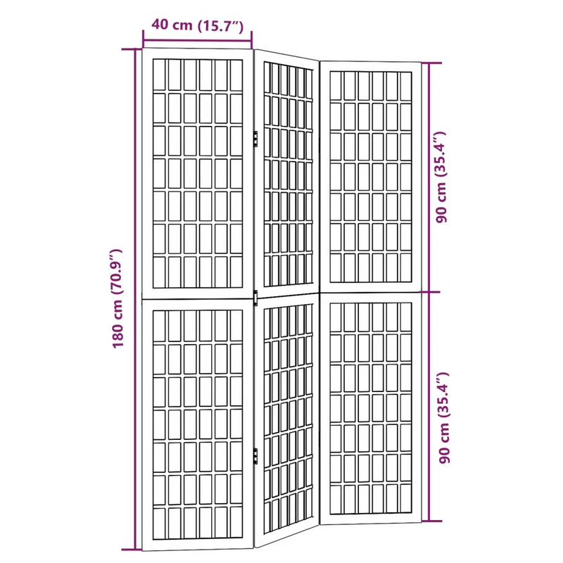 Room Divider 3 Panels Black Solid Wood Paulownia