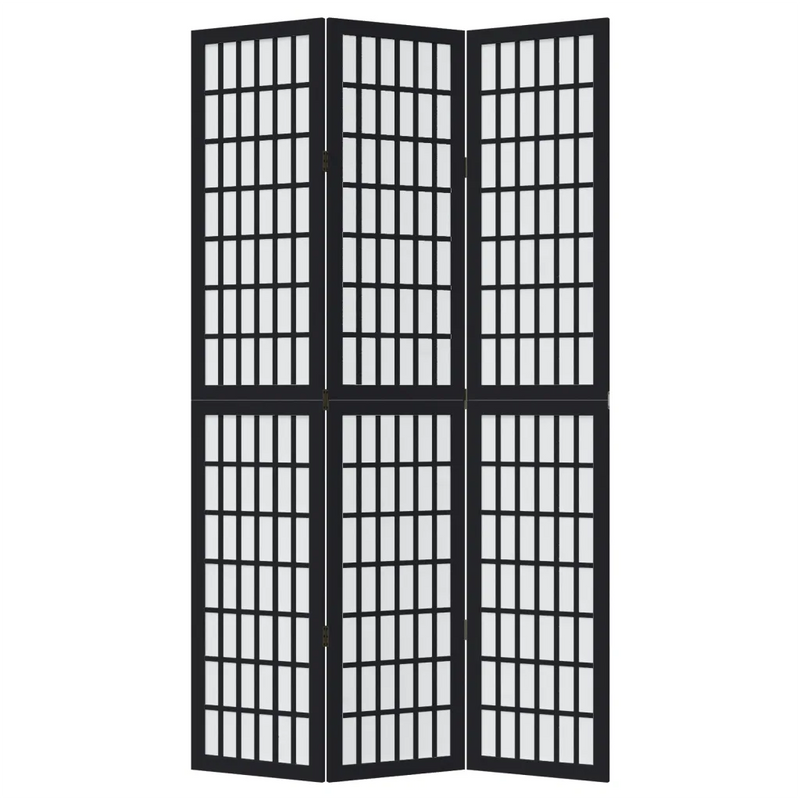 Room Divider 3 Panels Black Solid Wood Paulownia