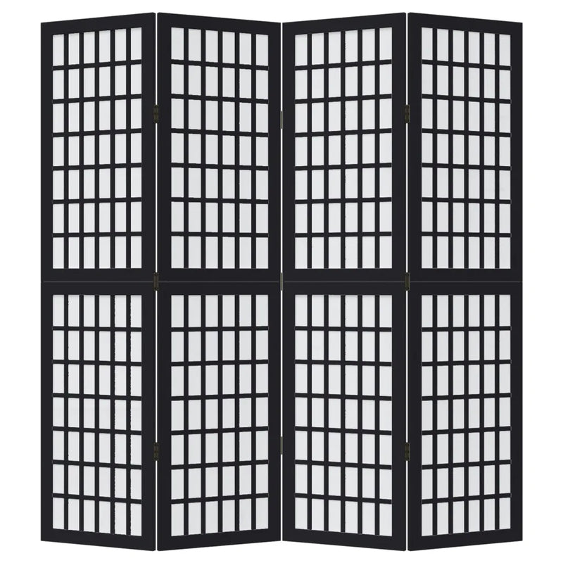 Room Divider 4 Panels Black Solid Wood Paulownia