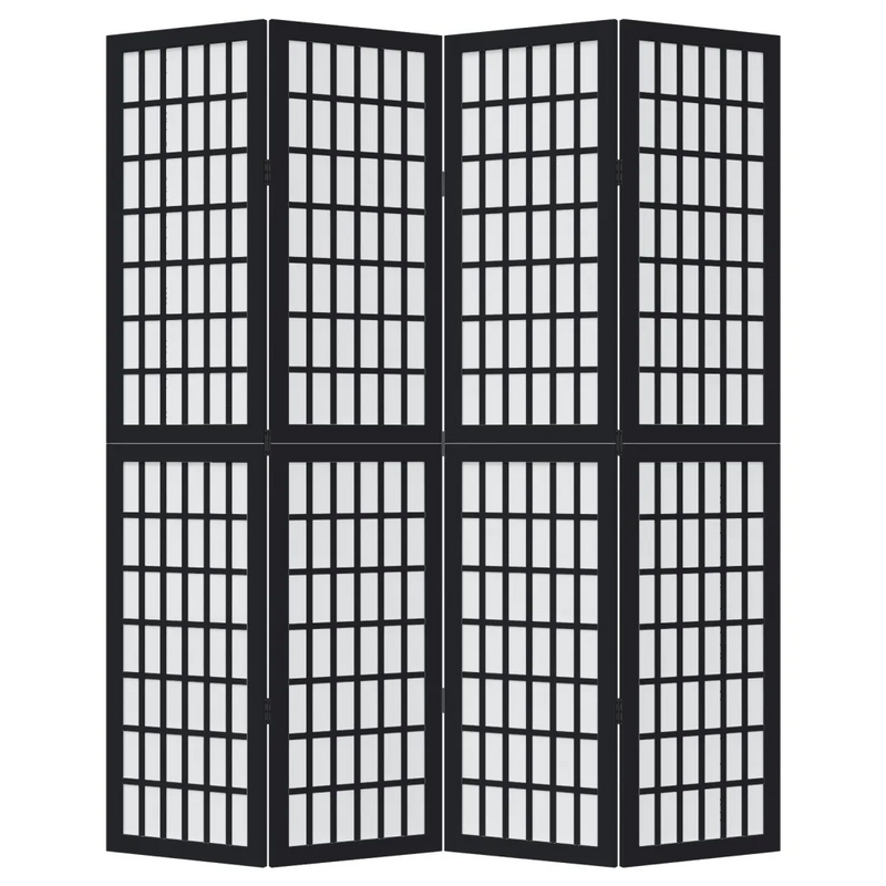 Room Divider 4 Panels Black Solid Wood Paulownia