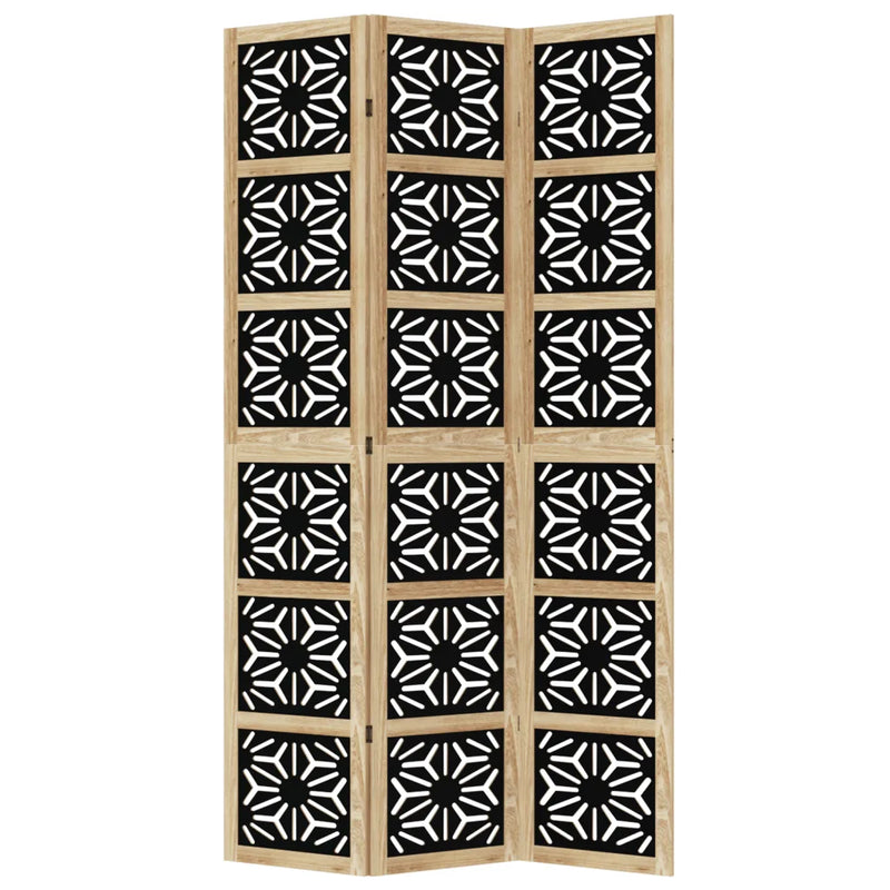 Room Divider 3 Panels Brown and Black Solid Wood Paulownia