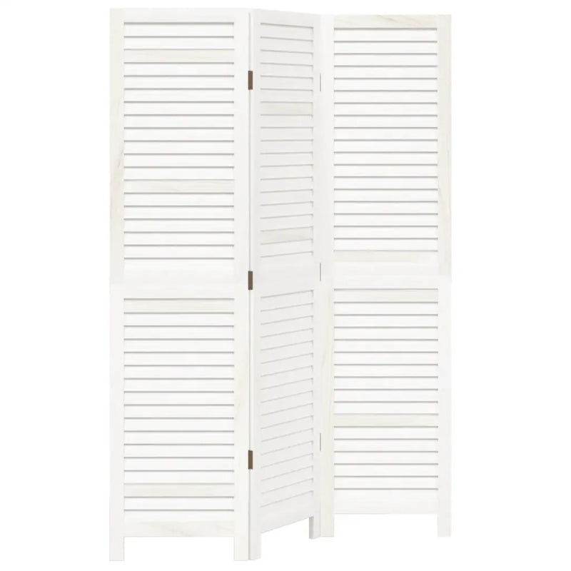Room Divider 3 Panels White Solid Wood Paulownia