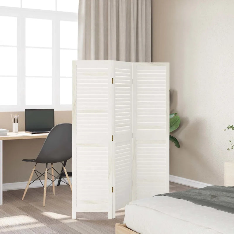 Room Divider 3 Panels White Solid Wood Paulownia