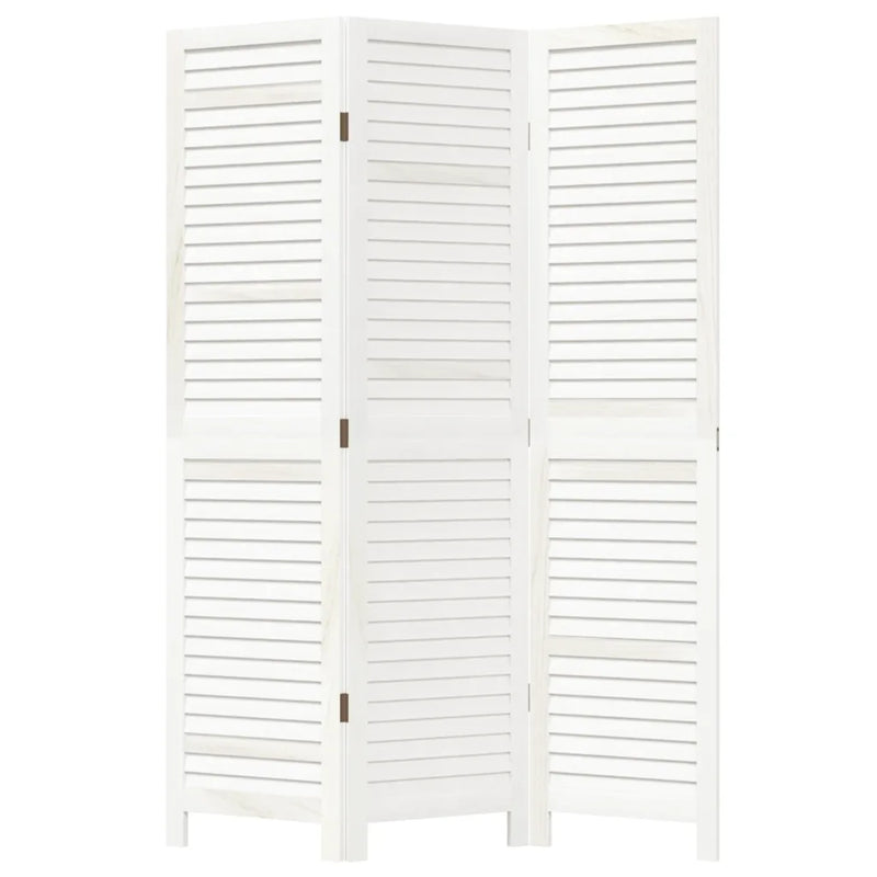 Room Divider 3 Panels White Solid Wood Paulownia