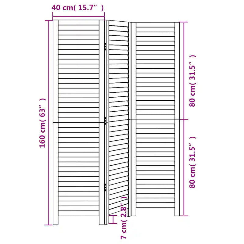 Room Divider 3 Panels White Solid Wood Paulownia