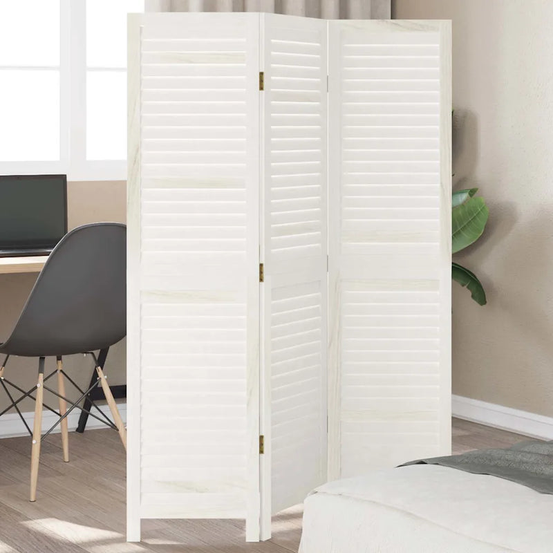 Room Divider 3 Panels White Solid Wood Paulownia