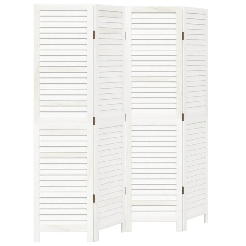 Room Divider 4 Panels White Solid Wood Paulownia