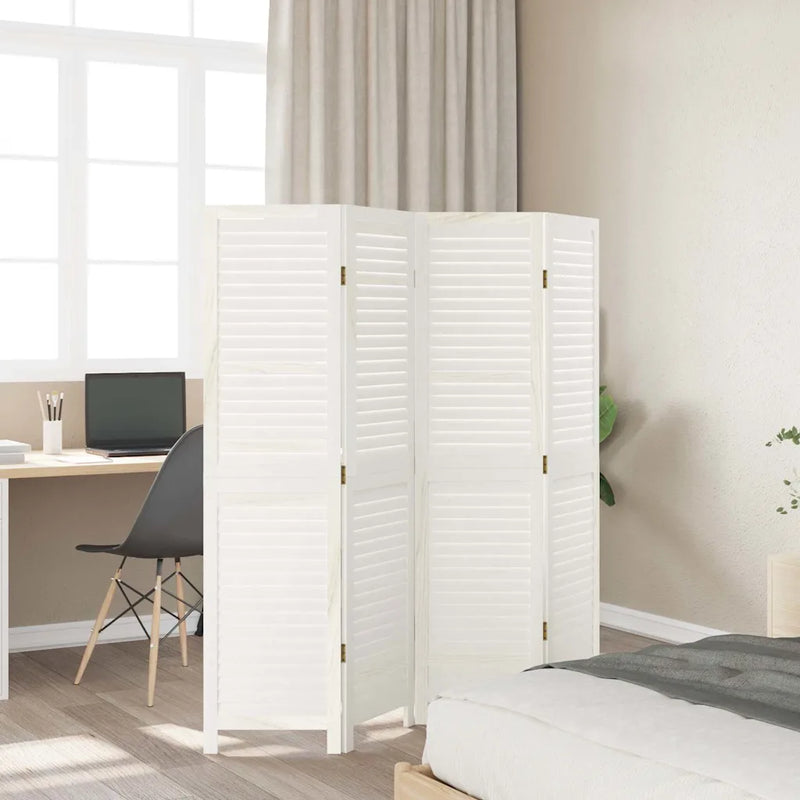 Room Divider 4 Panels White Solid Wood Paulownia
