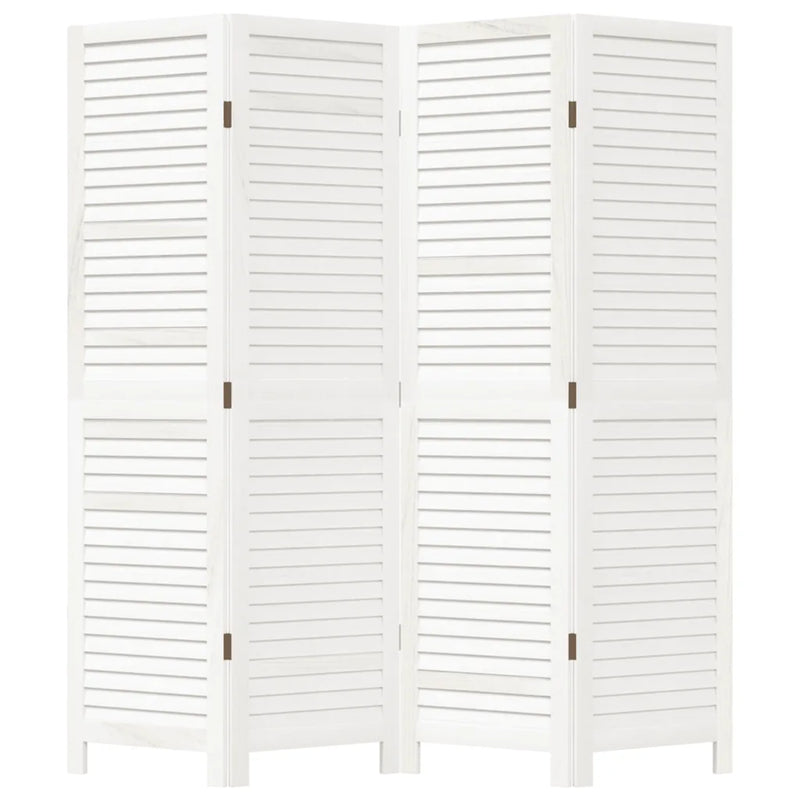 Room Divider 4 Panels White Solid Wood Paulownia