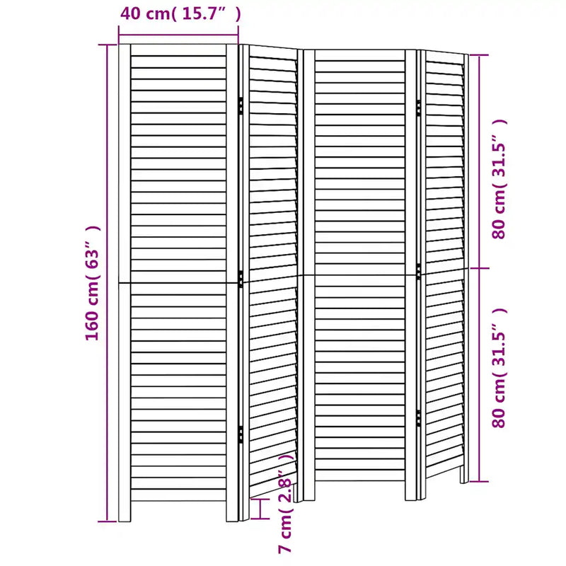 Room Divider 4 Panels White Solid Wood Paulownia