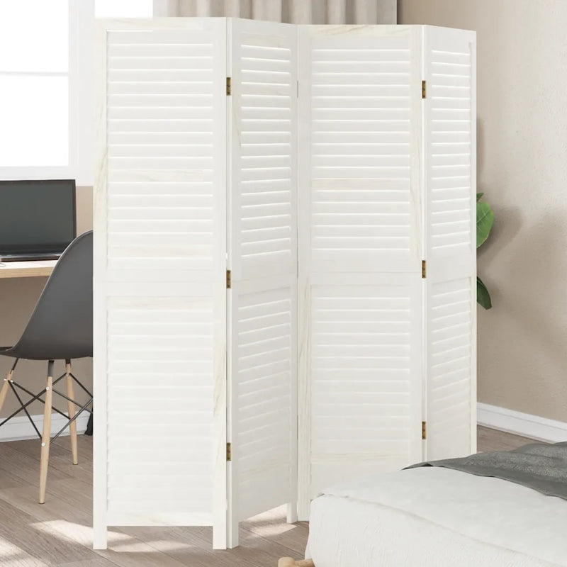 Room Divider 4 Panels White Solid Wood Paulownia