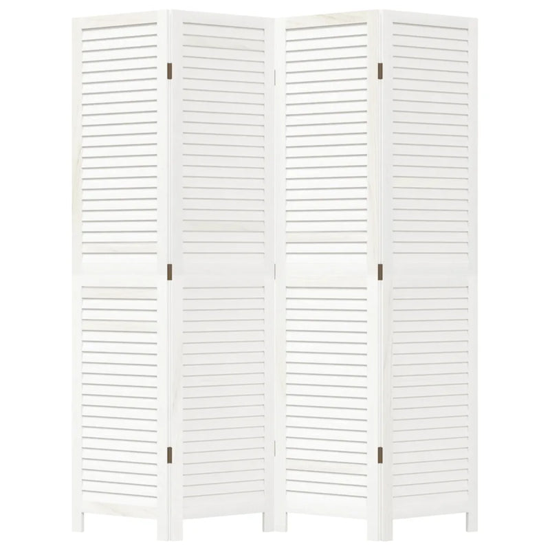 Room Divider 4 Panels White Solid Wood Paulownia