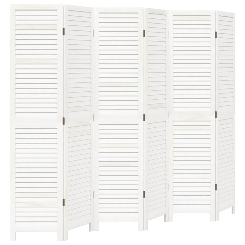 Room Divider 6 Panels White Solid Wood Paulownia