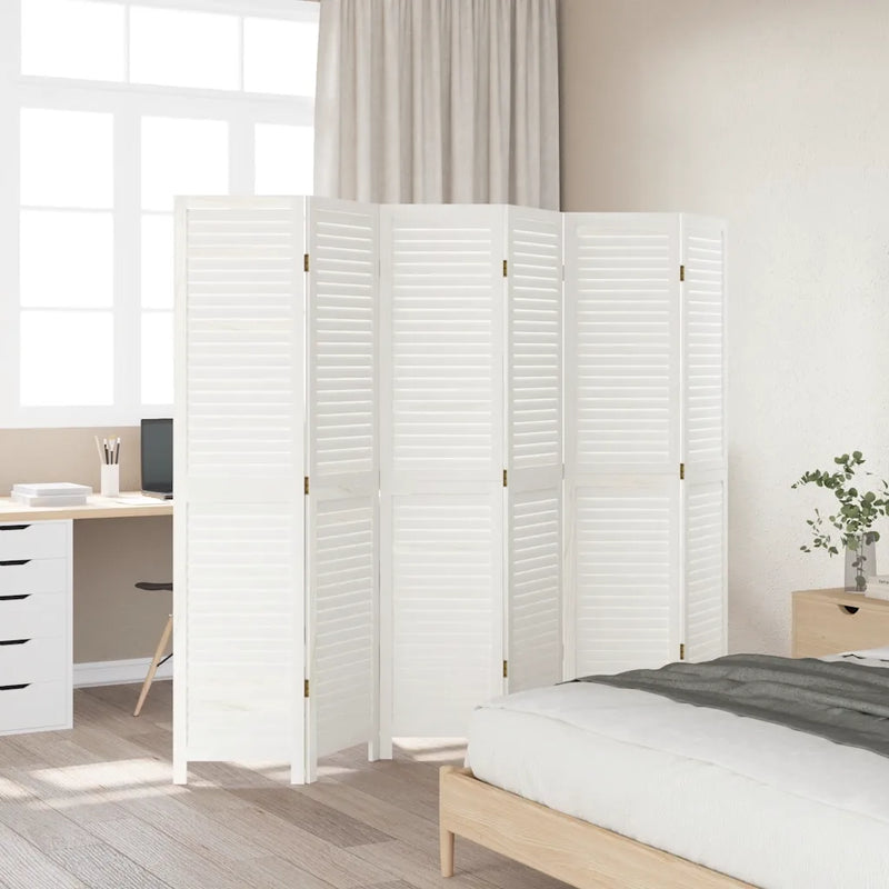 Room Divider 6 Panels White Solid Wood Paulownia