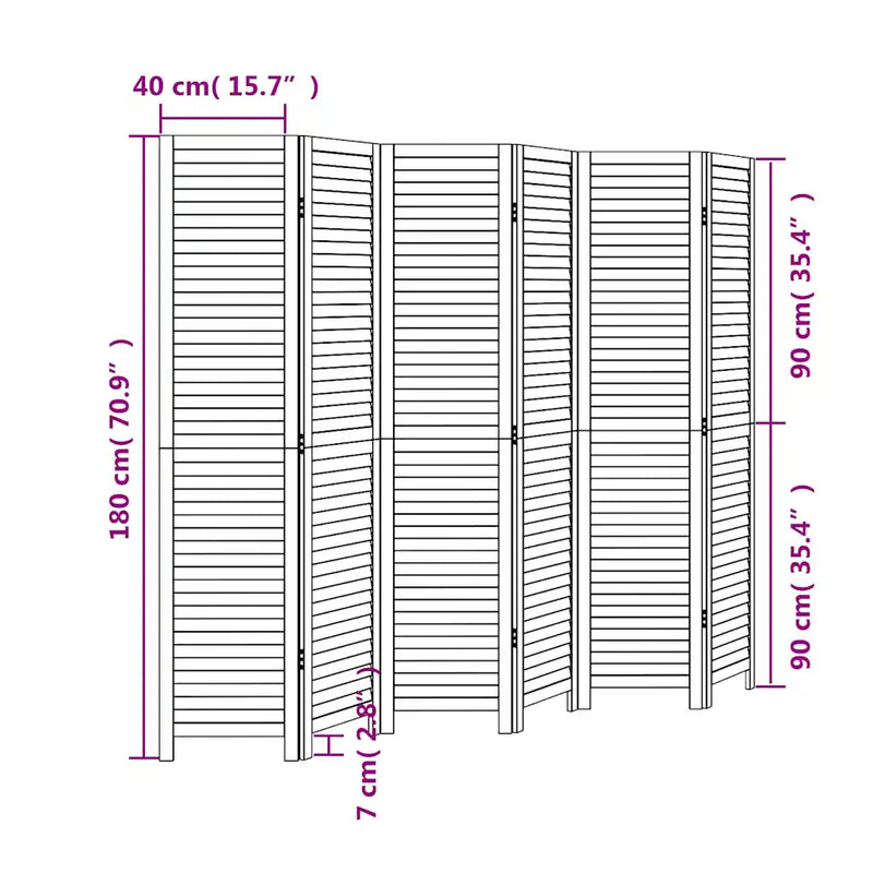 Room Divider 6 Panels White Solid Wood Paulownia