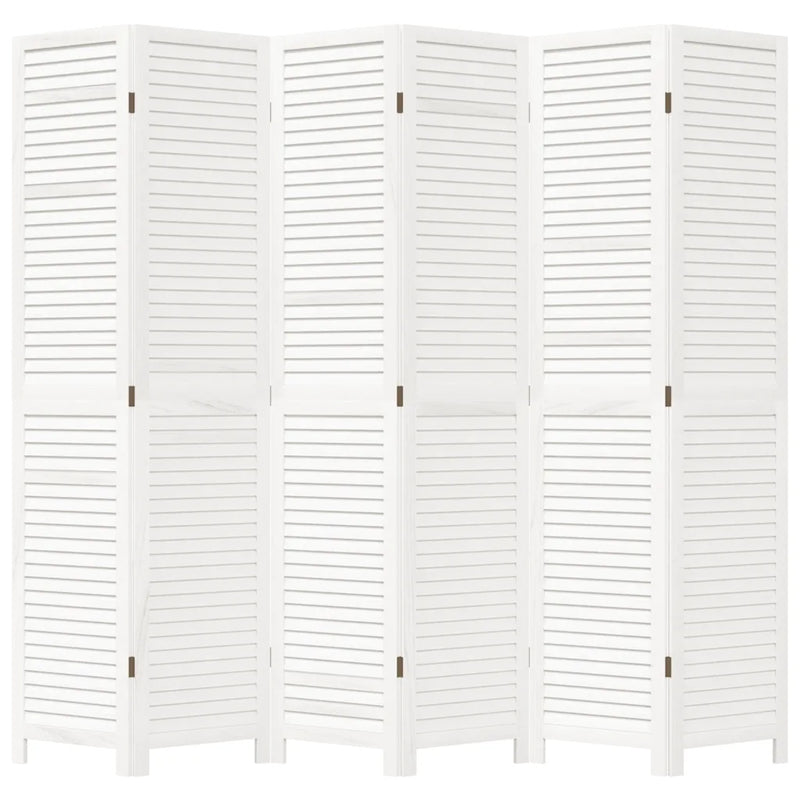 Room Divider 6 Panels White Solid Wood Paulownia