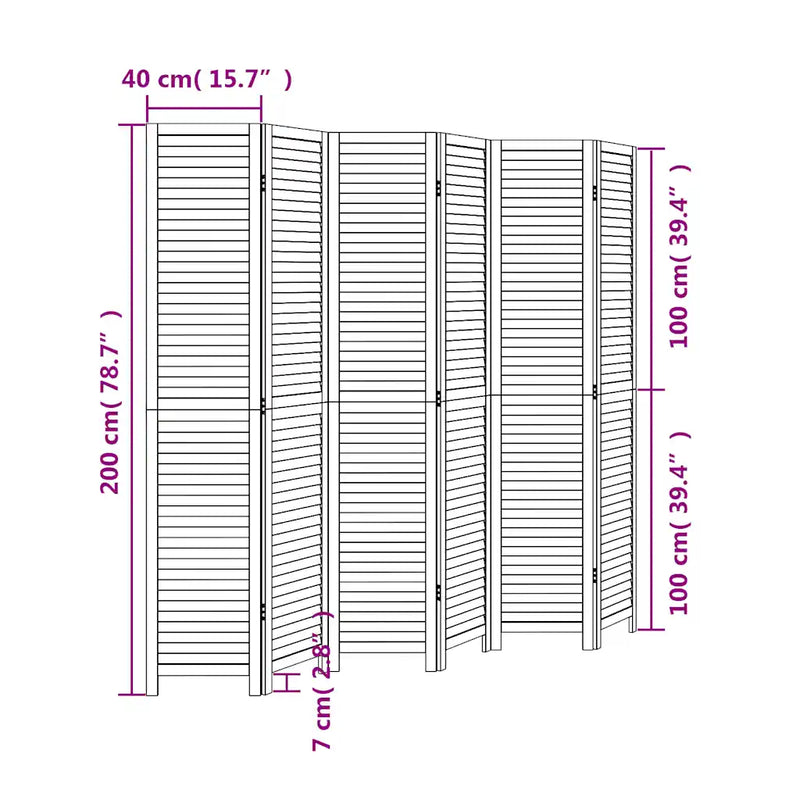 Room Divider 6 Panels White Solid Wood Paulownia