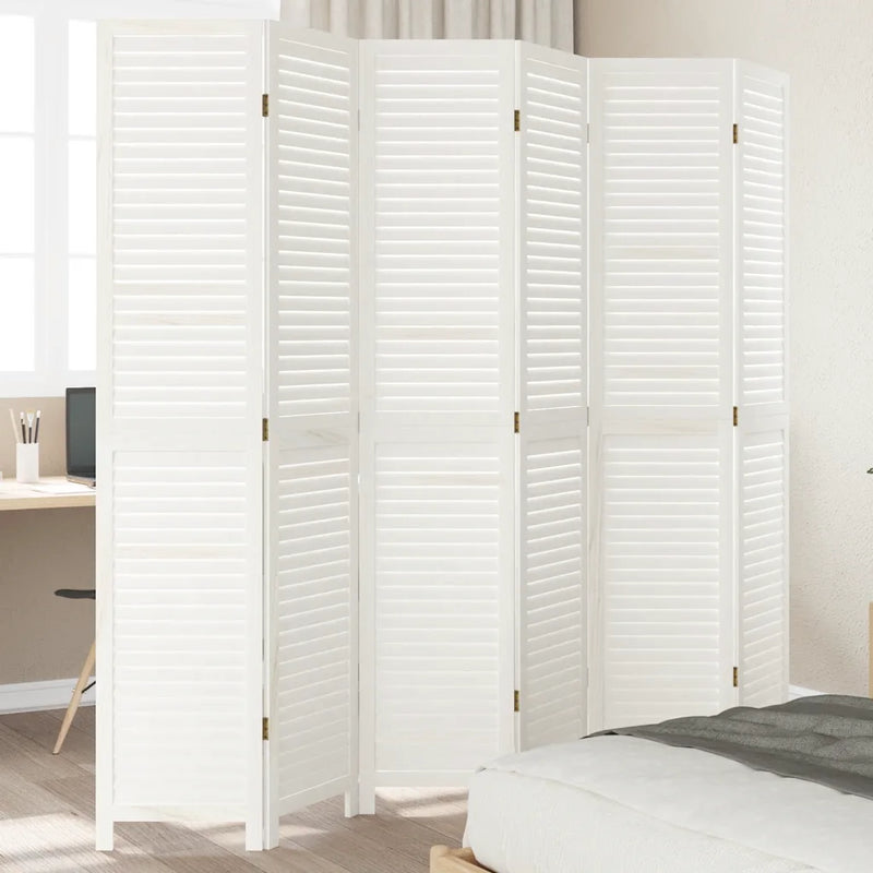 Room Divider 6 Panels White Solid Wood Paulownia