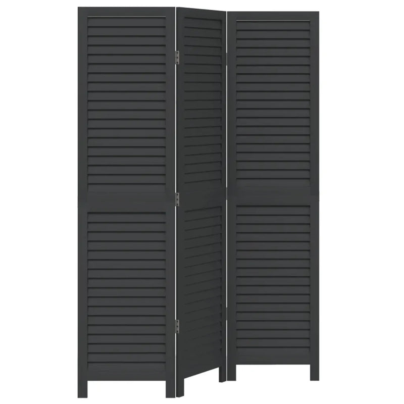 Room Divider 3 Panels Black Solid Wood Paulownia