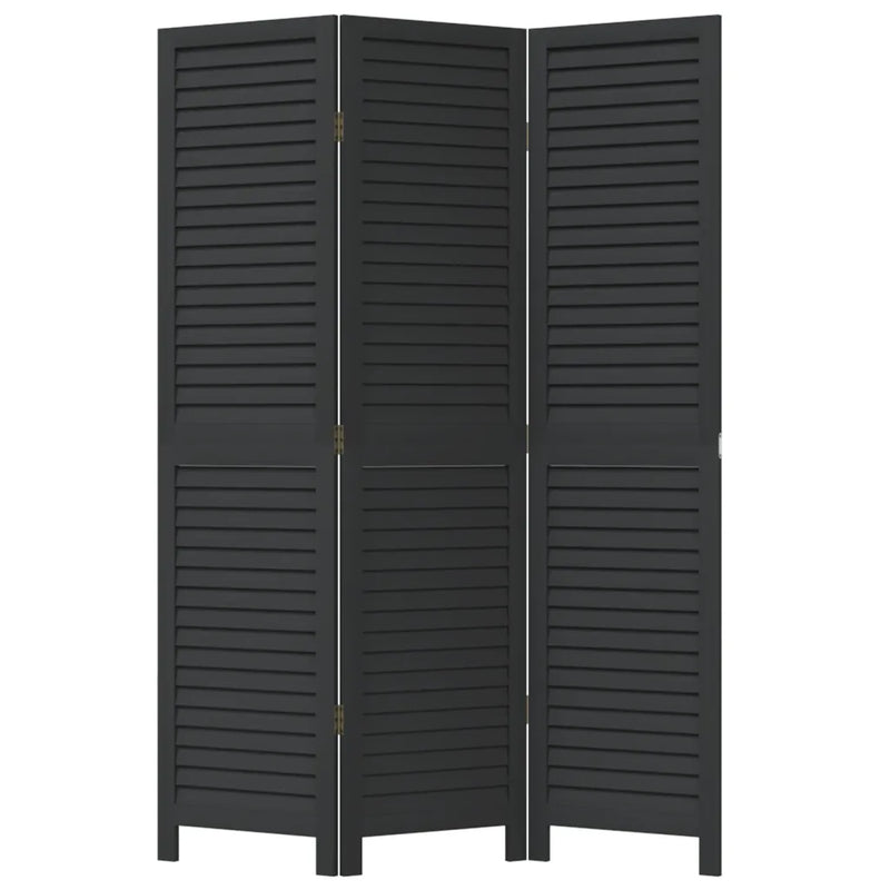 Room Divider 3 Panels Black Solid Wood Paulownia