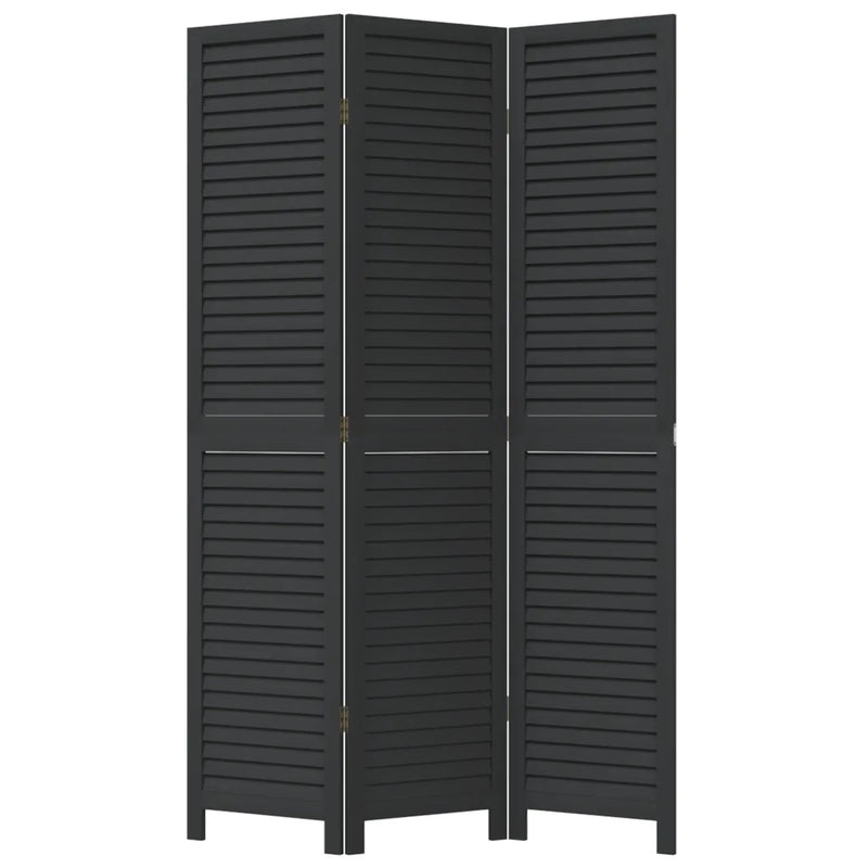 Room Divider 3 Panels Black Solid Wood Paulownia