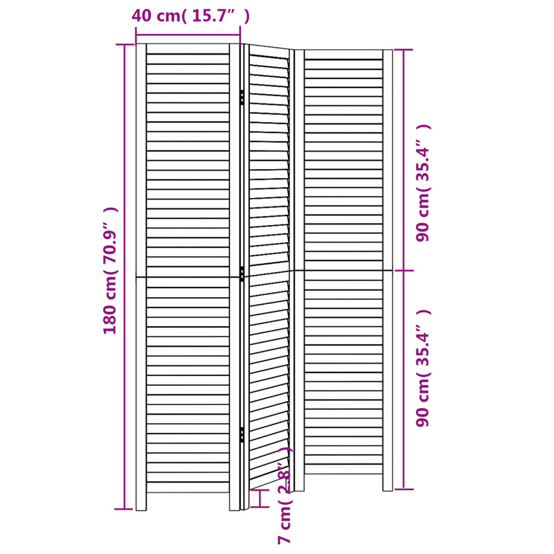 Room Divider 3 Panels Black Solid Wood Paulownia